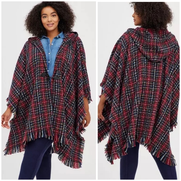 Torrid Plaid Hooded Ruana One Size - Picture 1 of 8